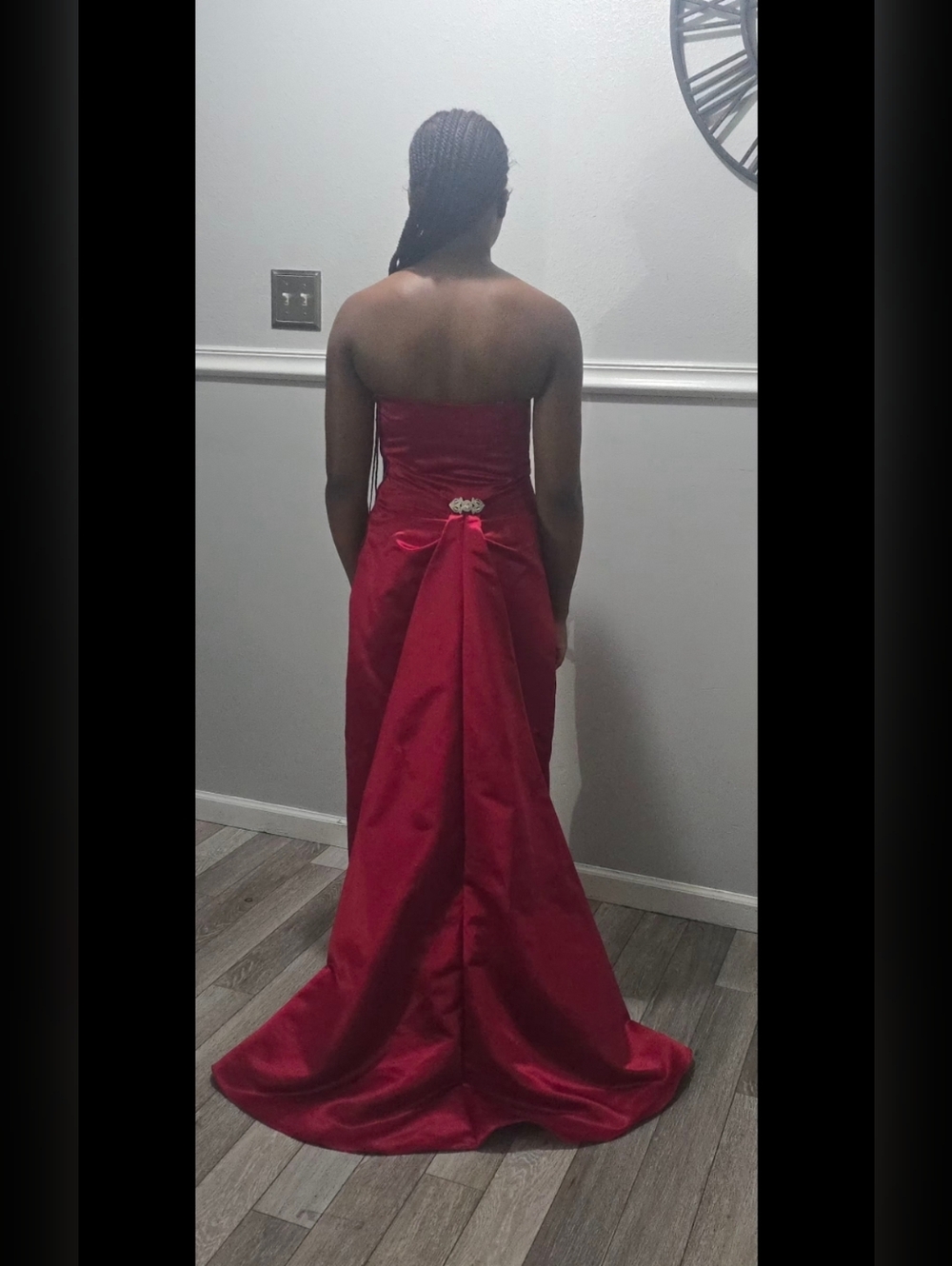 Strapless Red Satin Evening Gown